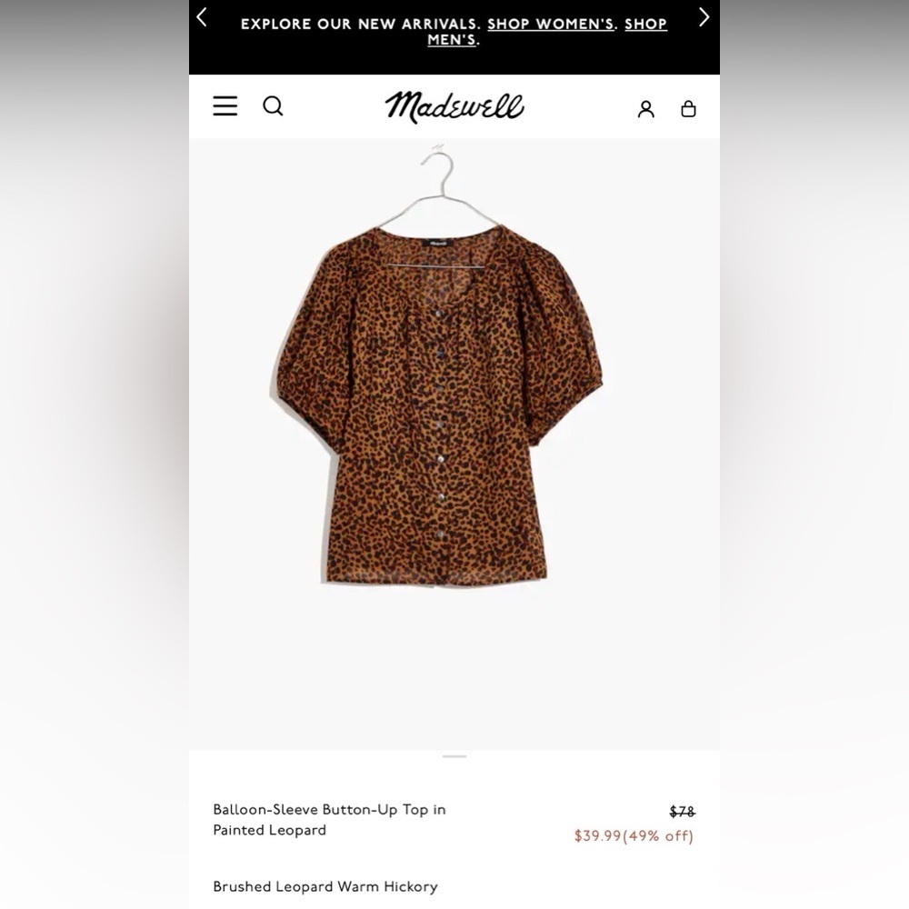 EUC Madewell Brown Leopard Print Blouse